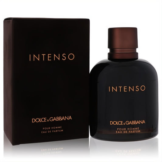 Dolce & Gabbana Intenso 4.2 oz men's EDP. Sleek dark brown bottle & box with elegant gold text.