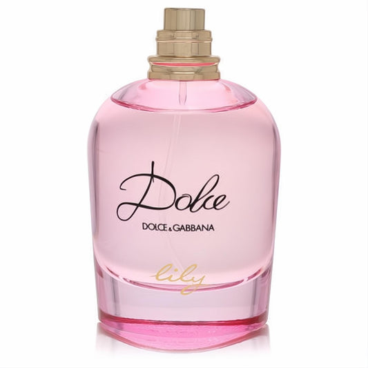 Vibrant pink Dolce Lily by Dolce & Gabbana 2.5 oz EDT tester bottle with elegant script and a luxurious gold cap.