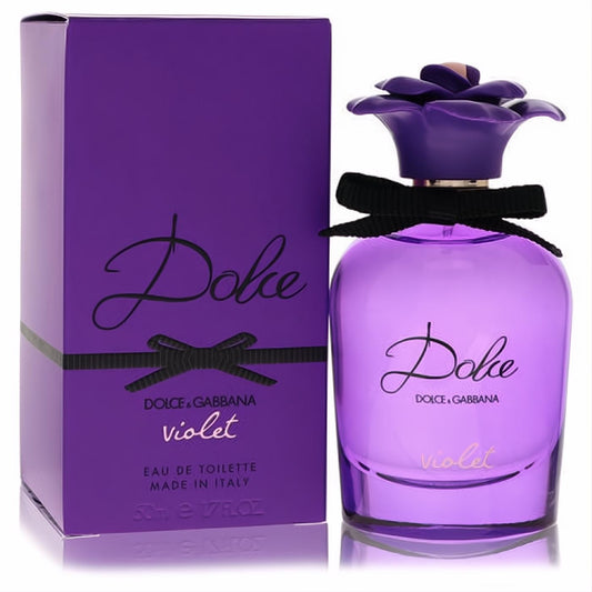 Vibrant Dolce Violet by Dolce & Gabbana 1.7 oz EDT, featuring a stunning purple bottle with a floral cap and elegant black bow.