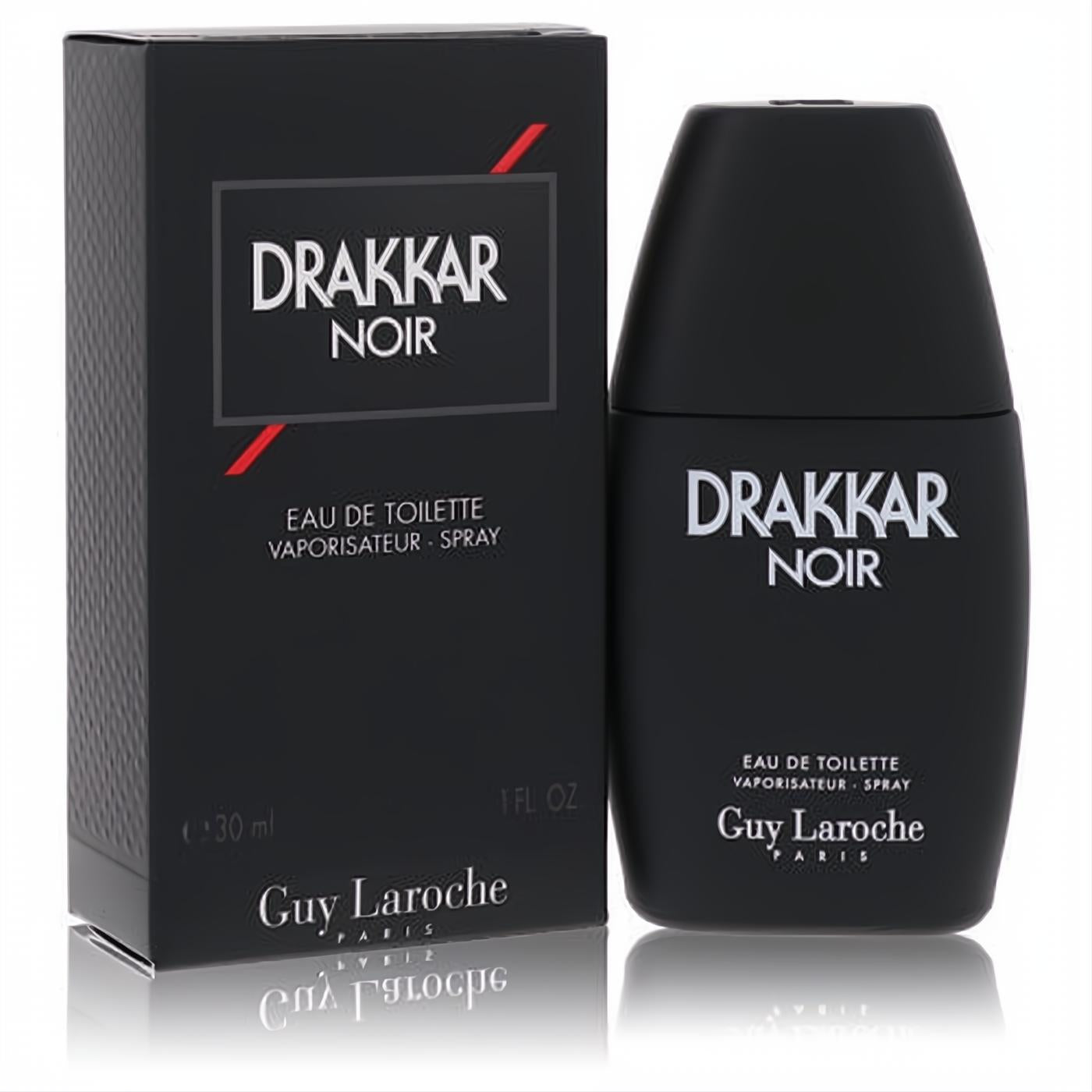 Guy Laroche Drakkar Noir 1 oz EDT spray for men. Iconic matte black bottle and box for a timeless fragrance.