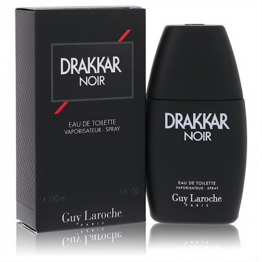 Guy Laroche Drakkar Noir 1 oz EDT spray for men. Iconic matte black bottle and box for a timeless fragrance.