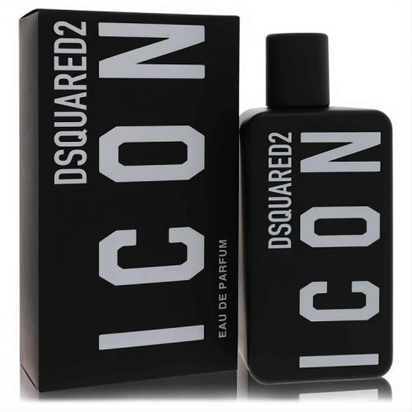 Elevate your style with the sleek black Dsquared2 Icon Pour Homme EDP bottle and matching box, featuring bold white branding.