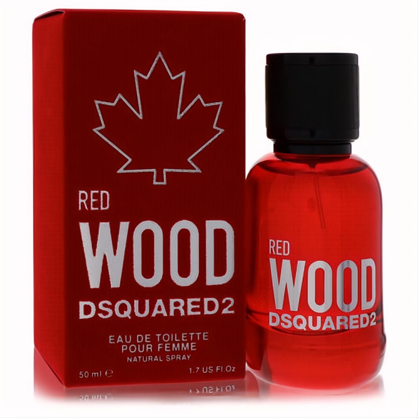 Dsquared2 Red Wood 1.7 oz women's Eau De Toilette. Striking red bottle and box with signature maple leaf.