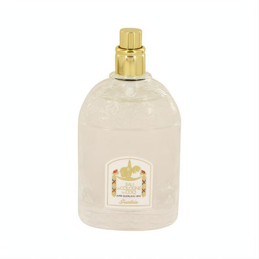 Classic Guerlain Du Coq 3.4 oz unisex cologne tester. Clear embossed glass bottle, radiant gold cap, and elegant vintage label.