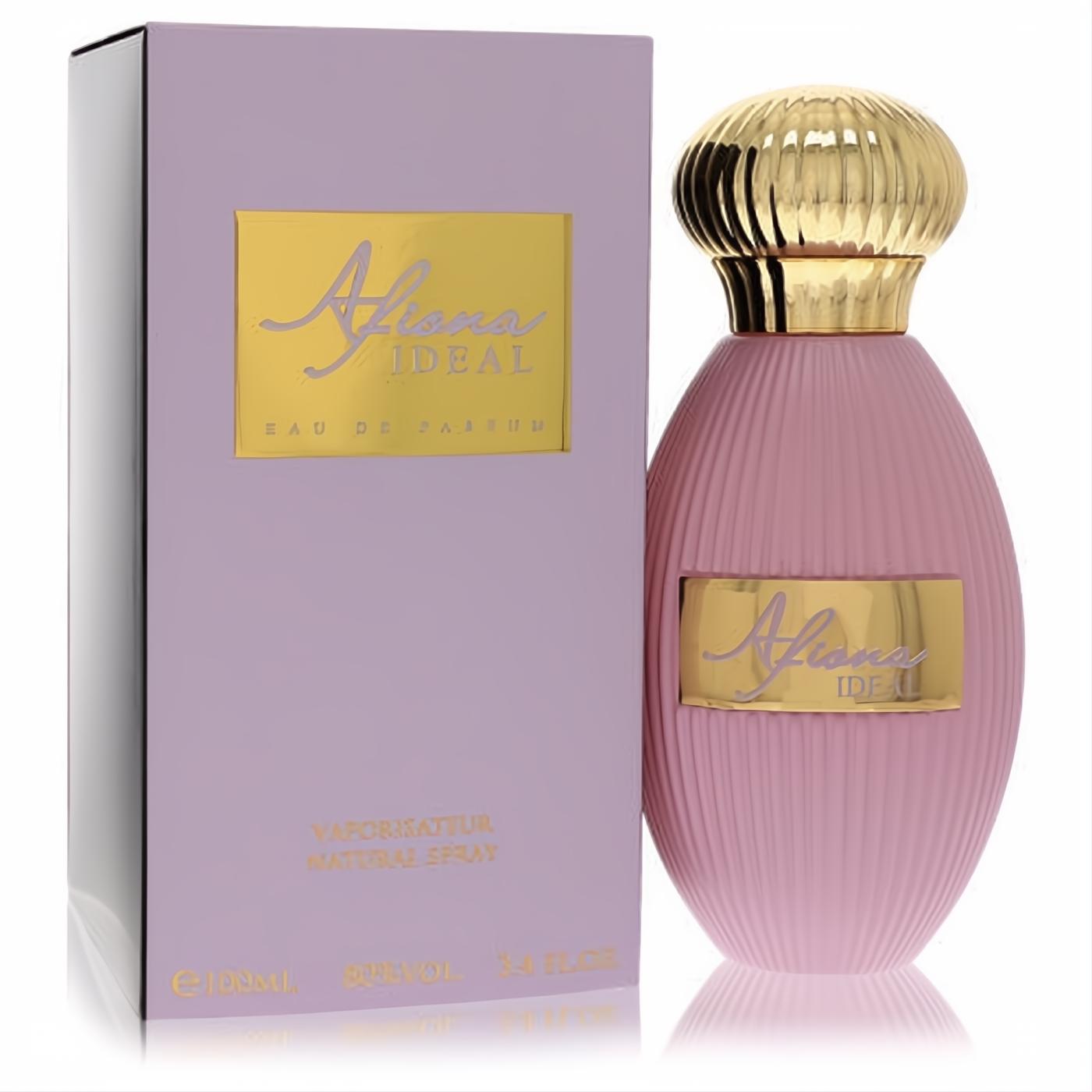 Experience Dumont Afiona Ideal 3.4 oz women's perfume. Elegant ribbed lavender bottle with a luxurious gold cap and matching box.