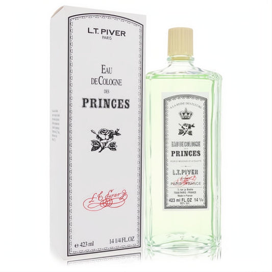 Elevate your scent with L.T. Piver Eau De Cologne Des Princes 14.25 oz. Clear bottle, light green men's fragrance, classic white box.