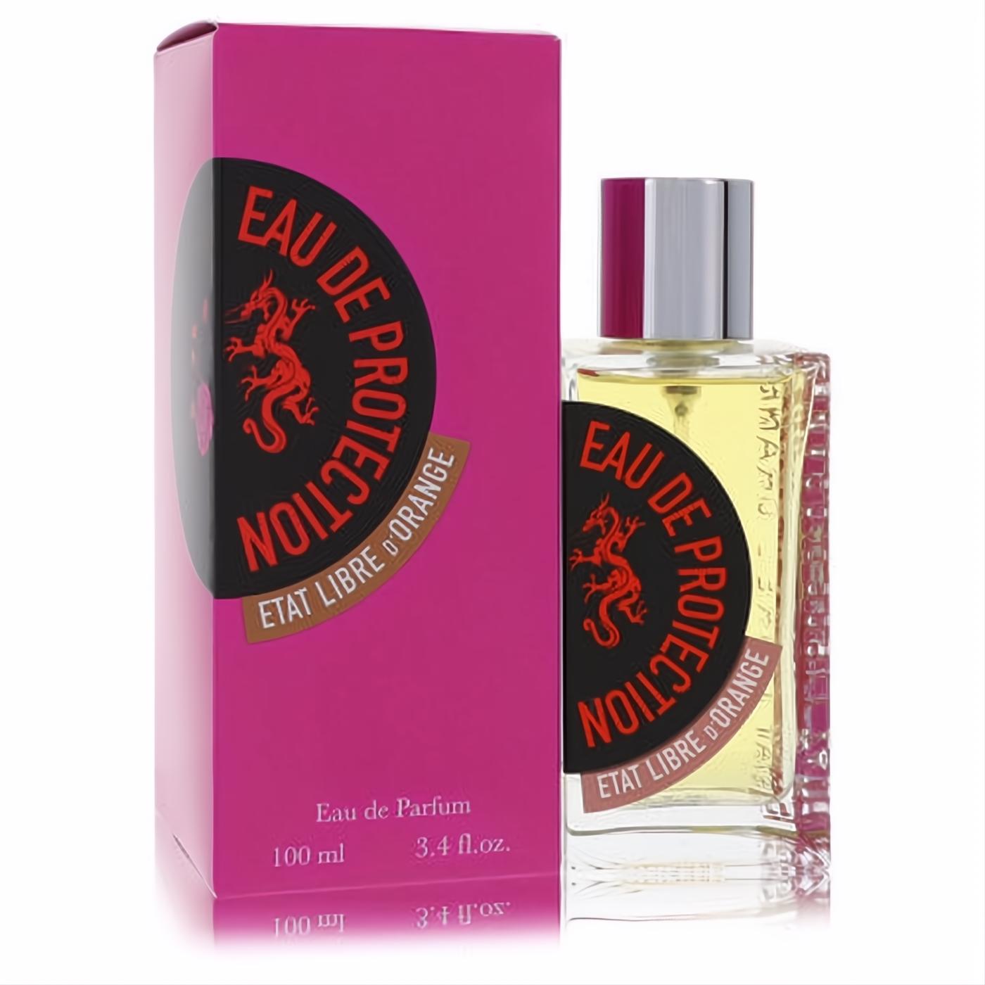 Etat Libre D'Orange Eau De Protection 3.4 oz perfume spray: vibrant pink box and elegant clear glass bottle with red dragon design.