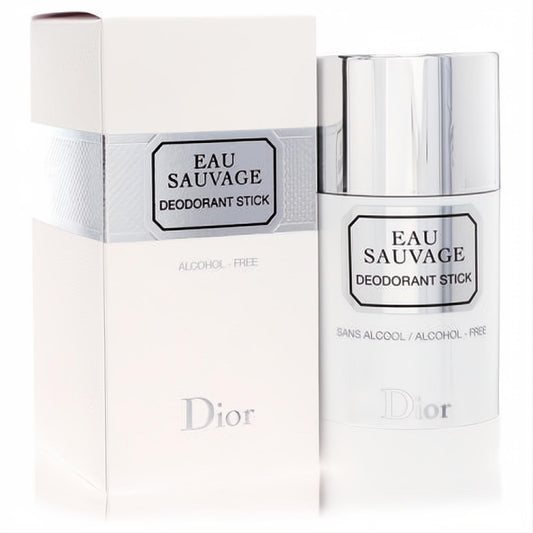 Christian Dior Eau Sauvage 2.5 oz men's alcohol-free deodorant stick in sleek white and silver packaging.