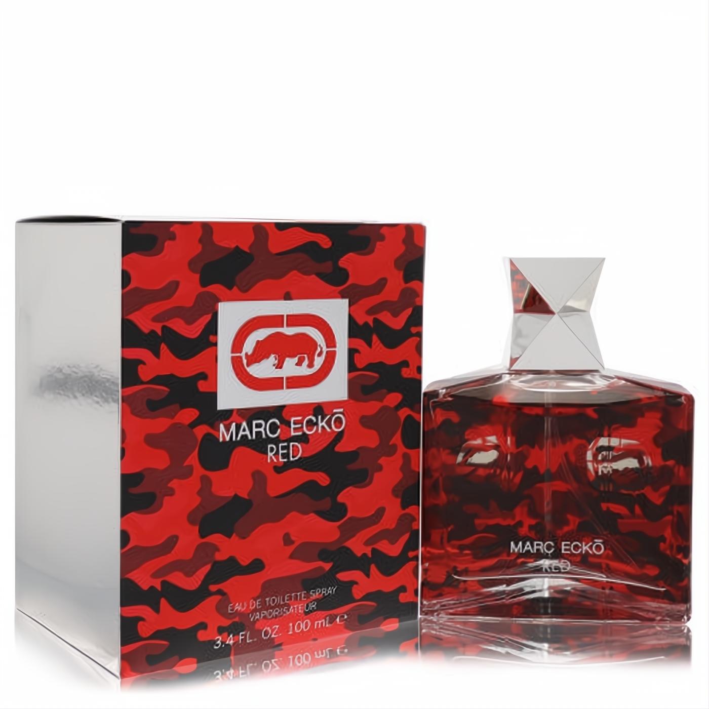 Marc Ecko Red men's 3.4 oz EDT spray. Bold red camo bottle, sleek silver cap, and matching box.