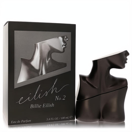 Striking Eilish No. 2 by Billie Eilish 3.4 oz Eau De Parfum. Features a matte black sculptural torso bottle with metallic silver accents.