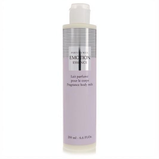 WeilFragrance Emotion Essence 6.6 oz fragrant body milk. Sleek lavender bottle with a chic silver label and white cap.