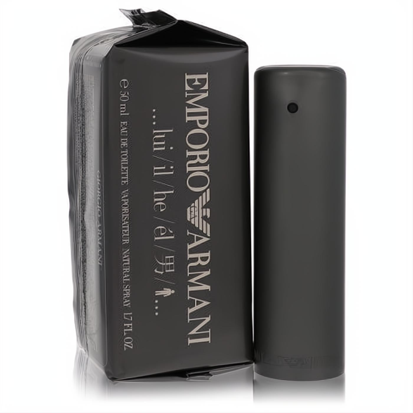 Elevate your scent with Emporio Armani 1.7 oz men's Eau De Toilette. Sleek dark gray bottle and modern minimalist packaging.