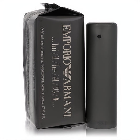 Elevate your scent with Emporio Armani 1.7 oz men's Eau De Toilette. Sleek dark gray bottle and modern minimalist packaging.