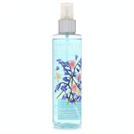 Yardley London English Bluebell 6.8 oz body mist. Clear bottle, refreshing blue liquid, and vibrant bluebell floral design.