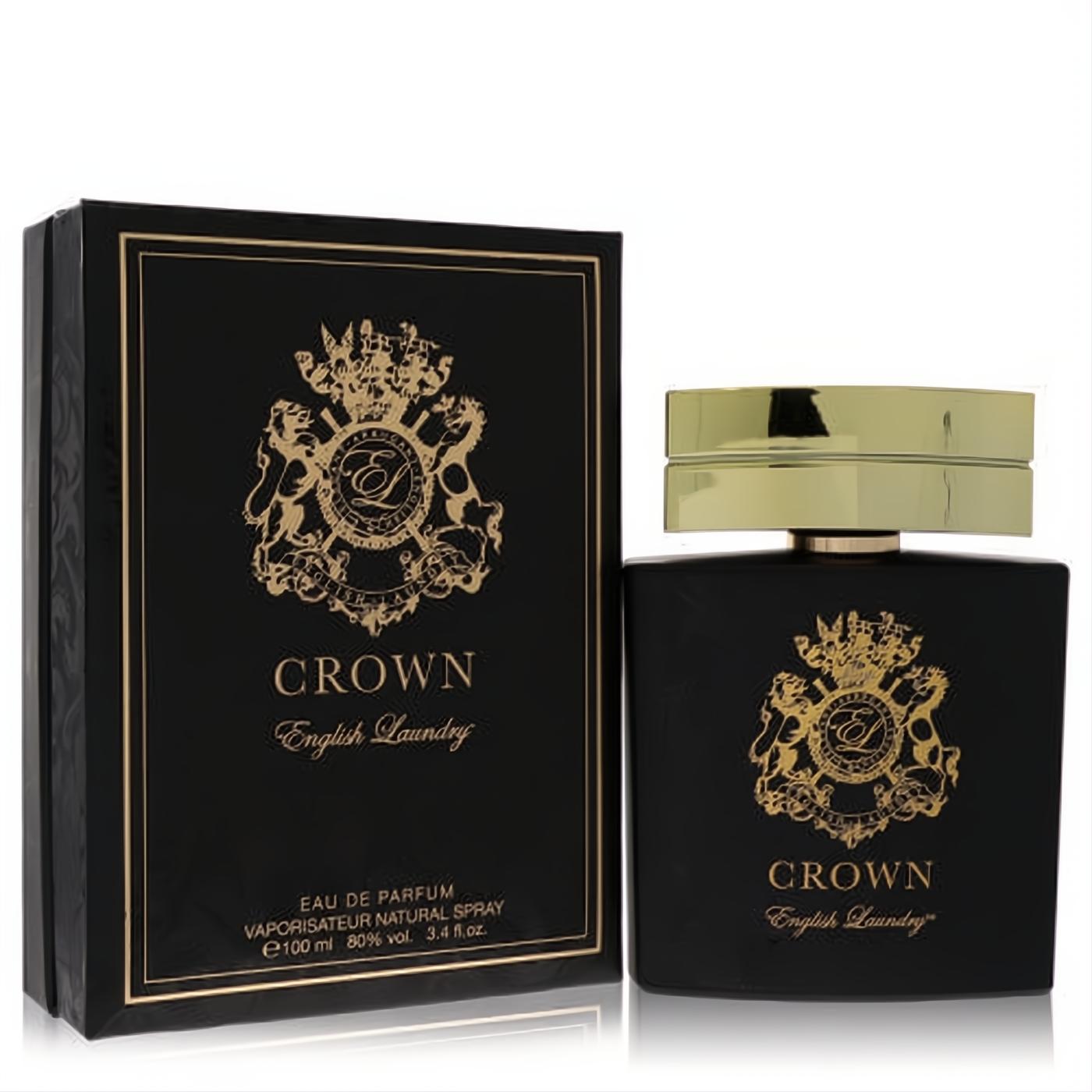English Laundry Crown 3.4 oz men's Eau De Parfum. Elegant black bottle with a luxurious gold cap and crest.