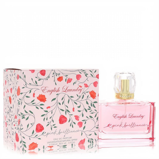English Laundry Pink Brillance 3.4 oz EDP spray. Elegant pink glass bottle with a faceted cap and a beautiful floral box.