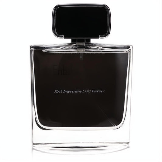 Rasasi Entebaa 3.33 oz men's EDP spray. Sleek clear glass bottle with black cap, "First Impression Lasts Forever.