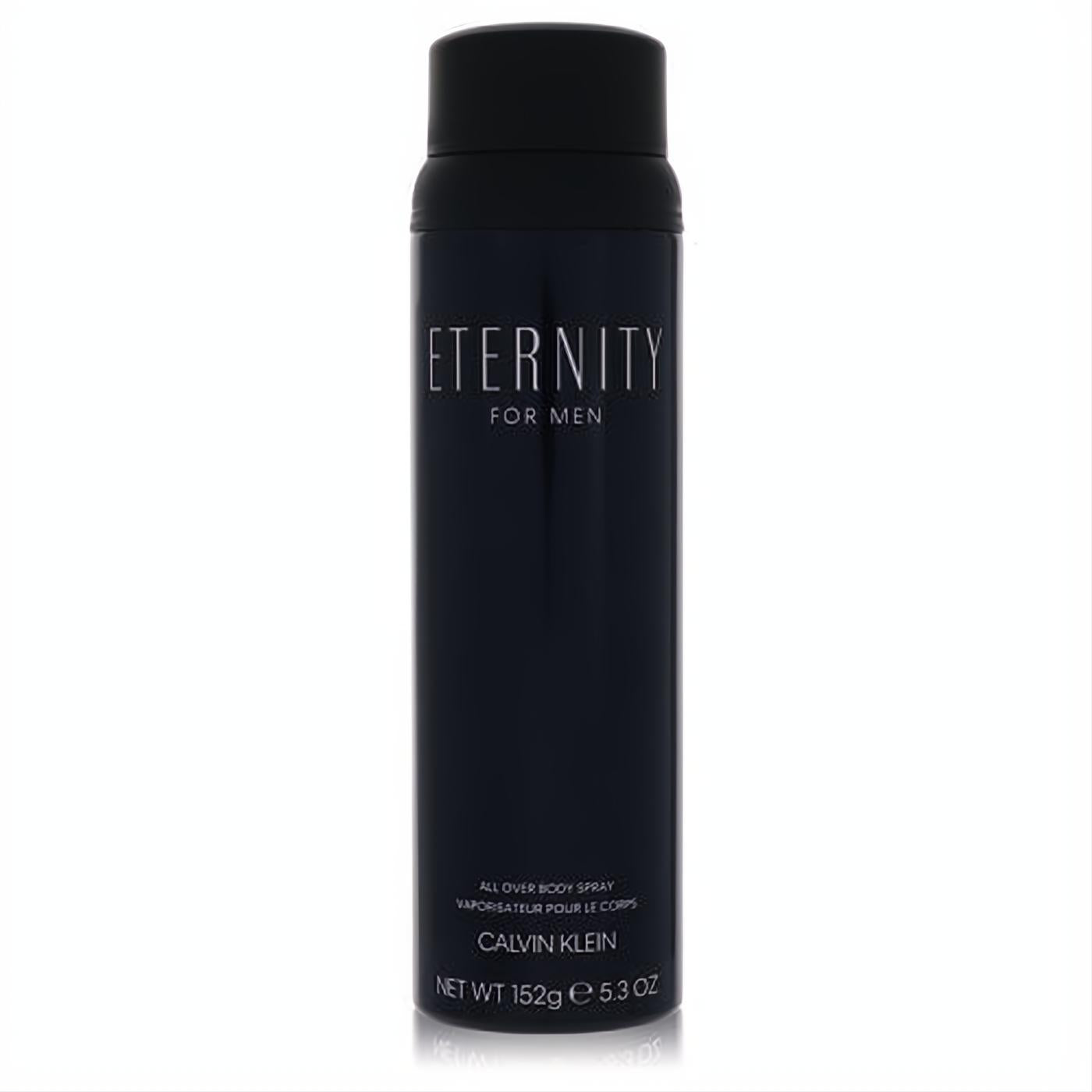 Elevate your scent with Calvin Klein Eternity For Men All Over Body Spray. Dark blue 5.3 oz metal can, sleek design, black cap.