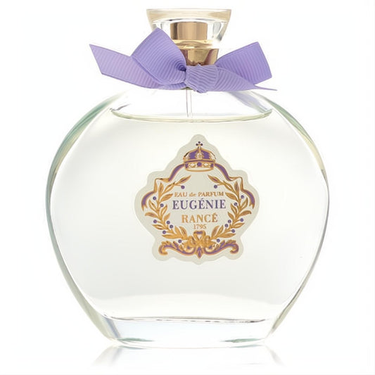 Eugenie by Rance 3.4 oz women's Eau De Parfum. Elegant clear glass bottle, regal gold and purple label, delicate lavender bow.