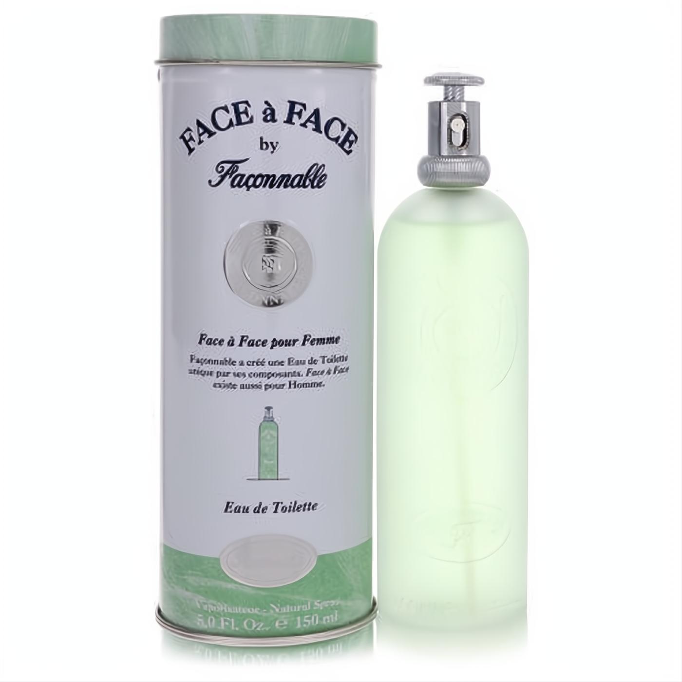 Experience Face A Face by Faconnable 5 oz EDT. Sleek glass bottle with light green fragrance, paired with an elegant matching tin.