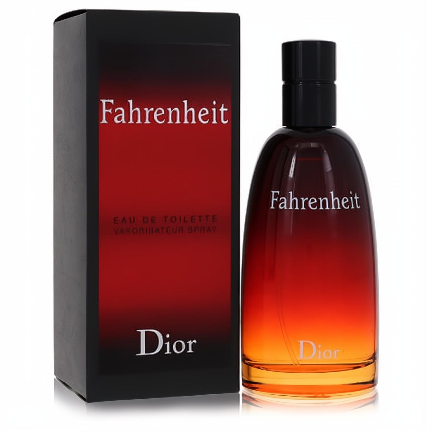 Bold Fahrenheit by Dior men's Eau De Toilette: a vibrant red-to-amber gradient glass bottle with its elegant black box.