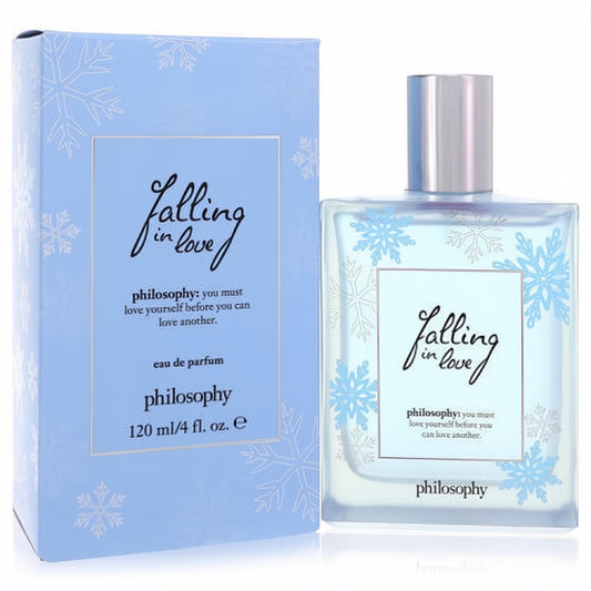 Falling In Love by Philosophy 4 oz Eau De Parfum. Light blue box & clear bottle with elegant silver snowflake design.
