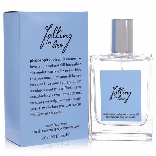 Philosophy Falling In Love 2 oz women's Eau De Toilette. Clear glass bottle, light blue label, silver cap, and matching box.