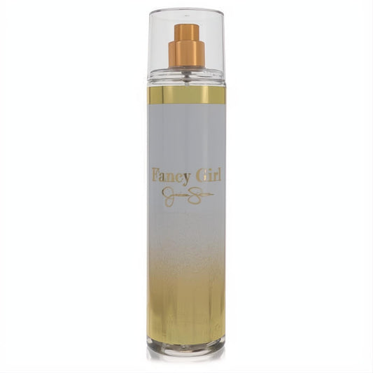 Jessica Simpson Fancy Girl 8 oz body mist. Elegant clear bottle with a white to gold ombre label and a radiant gold pump.