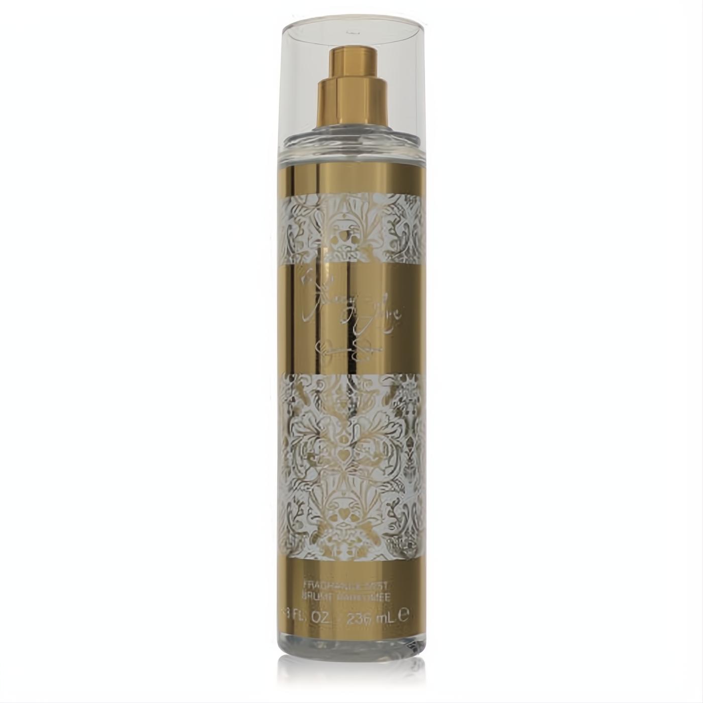 Sophisticated Fancy Love by Jessica Simpson 8 oz fragrance mist. Clear bottle with luxurious gold and white damask design.