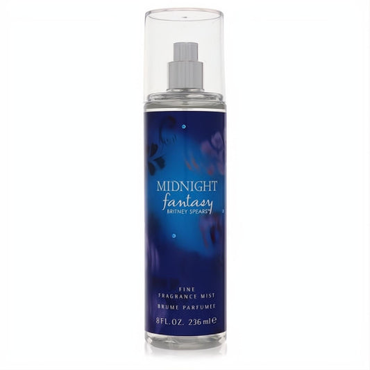 Enchanting Britney Spears Midnight Fantasy Fine Fragrance Mist, 8 oz. Dark blue bottle with mystical purple design.