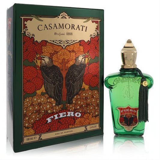 Distinctive Fiero by Xerjoff 3.4 oz men's EDP. Elegant green glass bottle, gold cap, and ornate Casamorati vintage box.