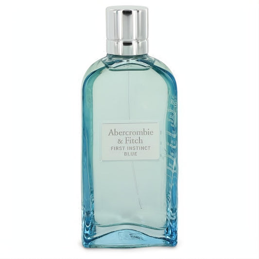 Abercrombie & Fitch First Instinct Blue women's 3.4 oz perfume. Sleek blue glass bottle with a silver cap.