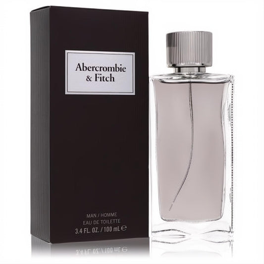 Discover Abercrombie & Fitch First Instinct 3.4 oz men's Eau de Toilette. Sleek clear bottle, silver cap, dark brown box.