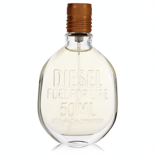 Elevate your scent with Diesel Fuel For Life 1.7 oz men's EDT. Clear glass bottle, bold branding, and a distinctive bronze cap.