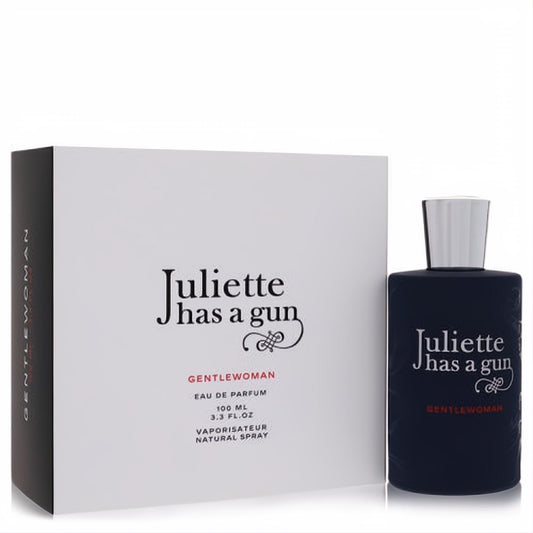 Juliette Has a Gun Gentlewoman 3.3 oz EDP. Sleek matte dark blue bottle with white cap and elegant white box.