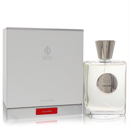 Sophisticated Giardino Benessere Salaria 3.4 oz unisex EDP in a clear glass bottle with a distinctive silver cap and elegant white packaging.