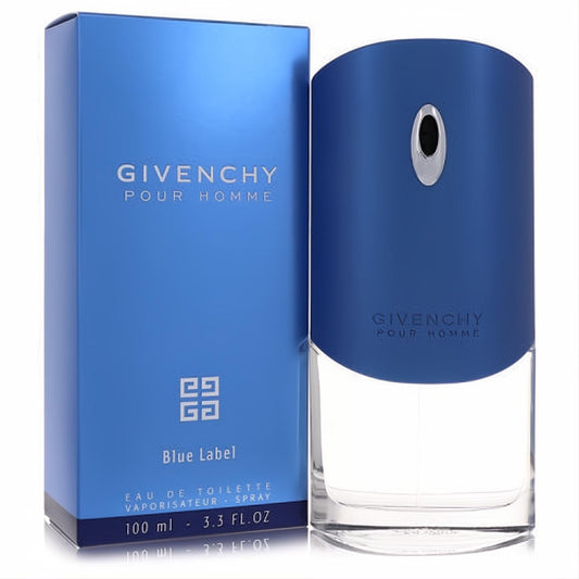 Elevate your style with Givenchy Blue Label 3.3 oz EDT for men. Features a sleek matte blue box and a modern blue and clear glass bottle.