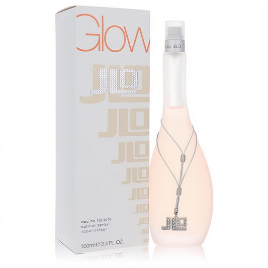 Glow by JLO 3.4 oz Eau De Toilette spray. Feminine frosted pink bottle with a sparkling silver JLO charm and white box.