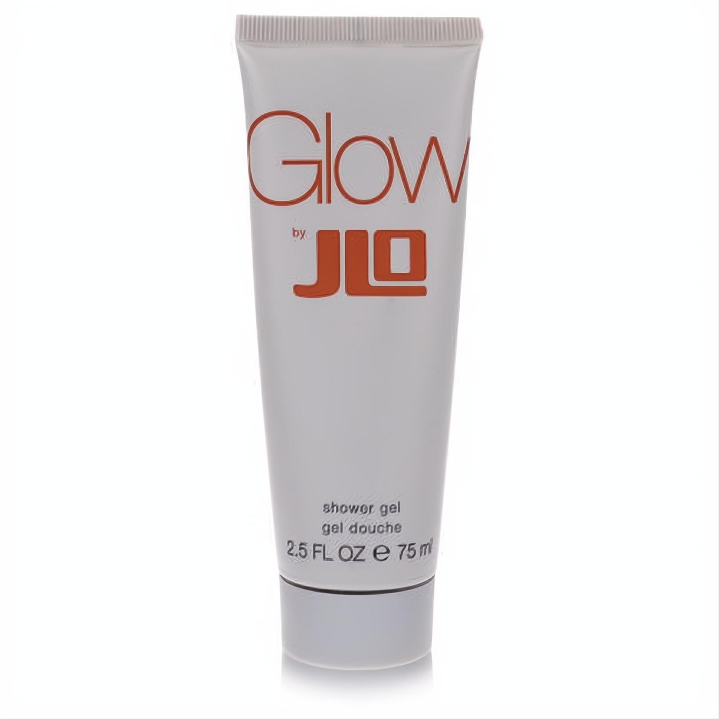 Glow by JLO 2.5 oz shower gel in a pristine white tube with bold orange branding.