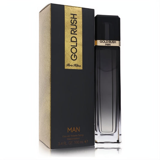 Discover Gold Rush Man 3.4 oz cologne by Paris Hilton. Bold black and gold bottle with elegant matching box.