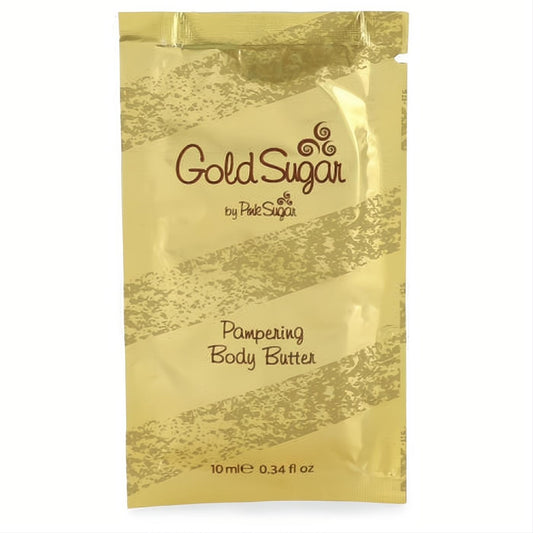 Gold Sugar Body Butter 0.34 oz pouch in shimmering gold with elegant textured design. Indulge in sweet pampering.