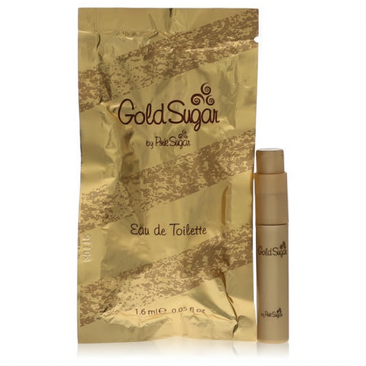Indulge in Gold Sugar! Golden Pink Sugar Eau de Toilette sample spray vial and textured foil packet, 0.05 oz.