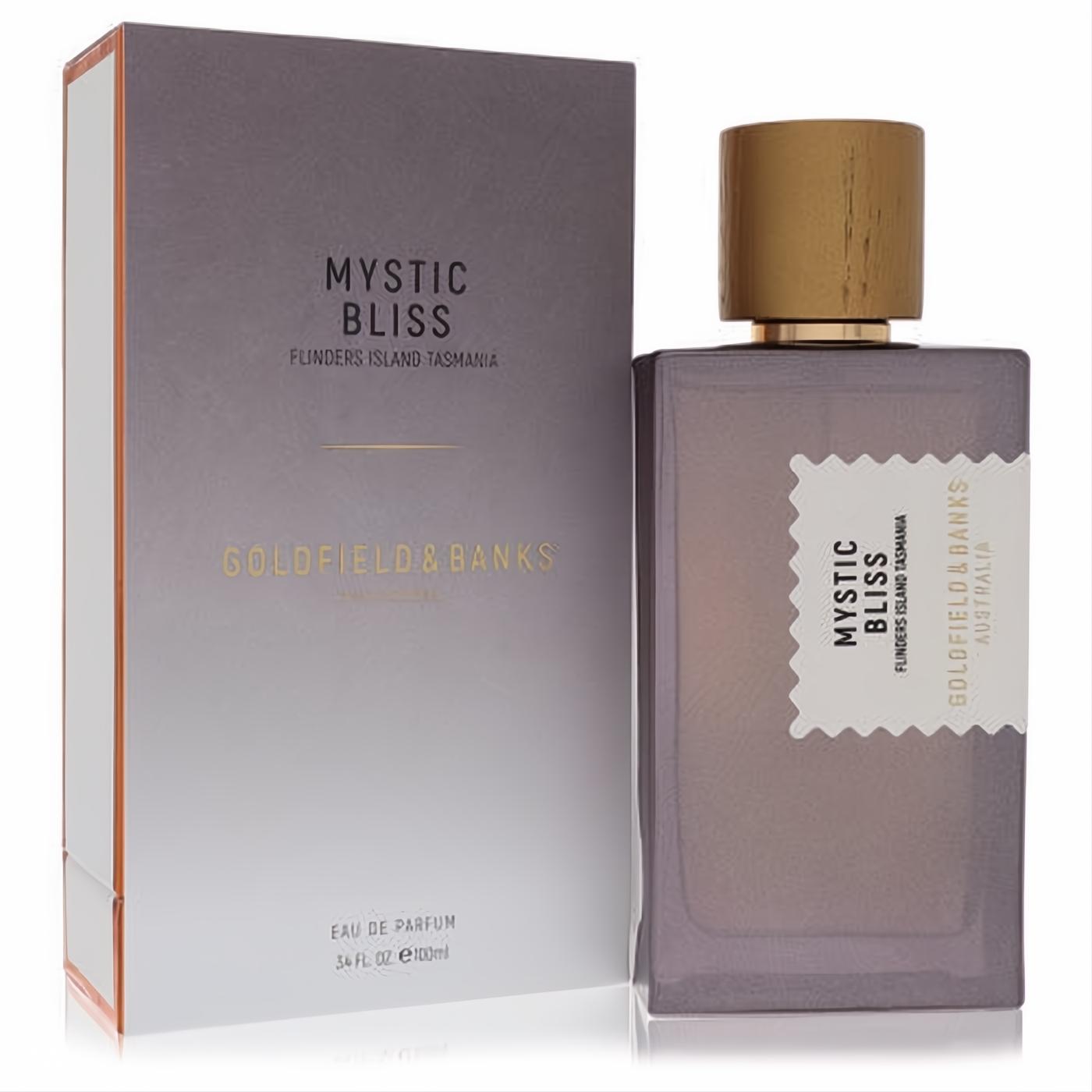 Discover Goldfield & Banks Mystic Bliss 3.4 oz unisex Eau De Parfum. Sleek grey bottle, luxurious gold cap, and elegant matching box.