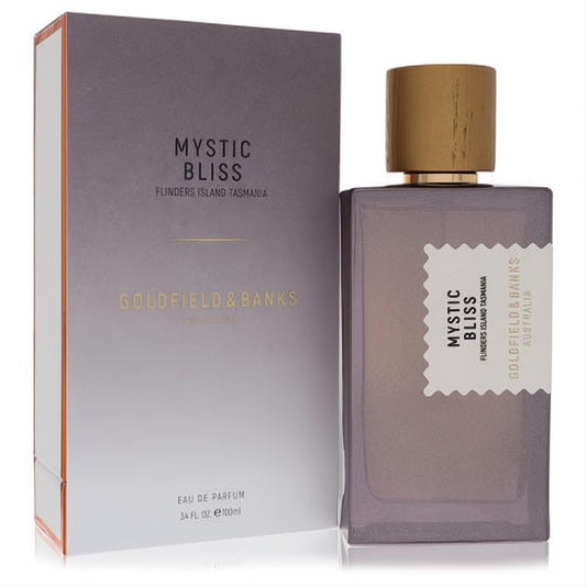 Discover Goldfield & Banks Mystic Bliss 3.4 oz unisex Eau De Parfum. Sleek grey bottle, luxurious gold cap, and elegant matching box.