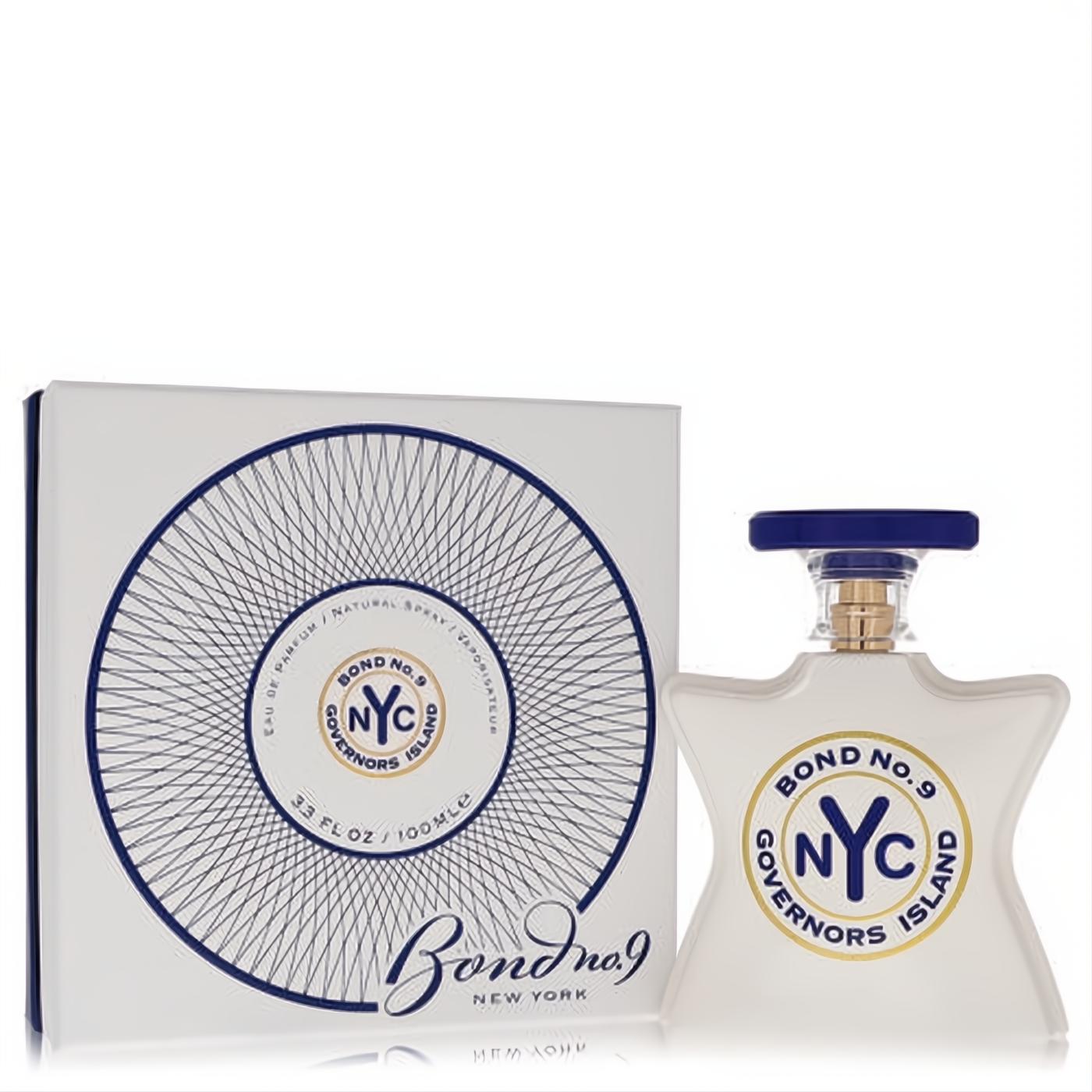 Luxurious Bond No. 9 Governors Island 3.3 oz unisex EDP. White star bottle, gold accents, blue cap, with matching elegant box.