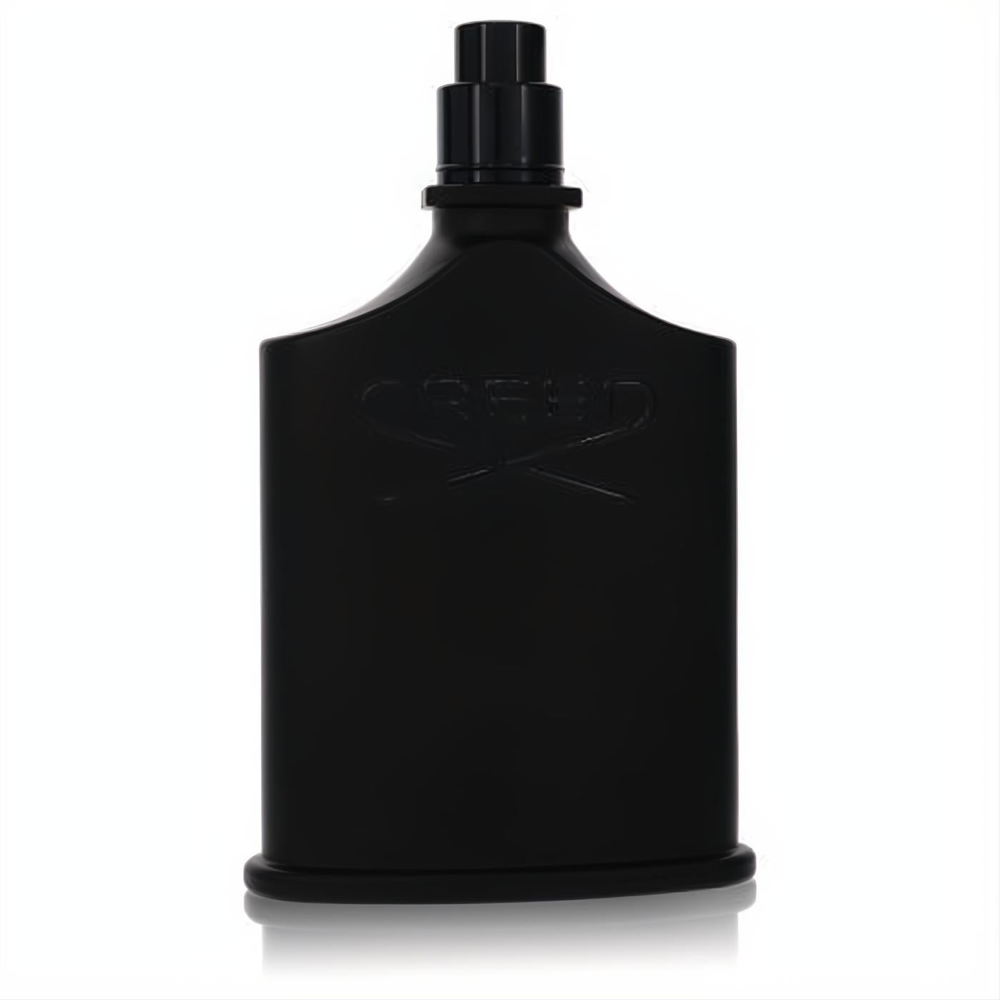 Sleek matte black Creed Green Irish Tweed 3.3 oz men's EDP tester spray bottle, embossed logo & crossed swords.