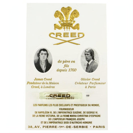 Discover Creed Green Irish Tweed: a .04 oz sample vial on a premium white card with the iconic gold logo and heritage details.