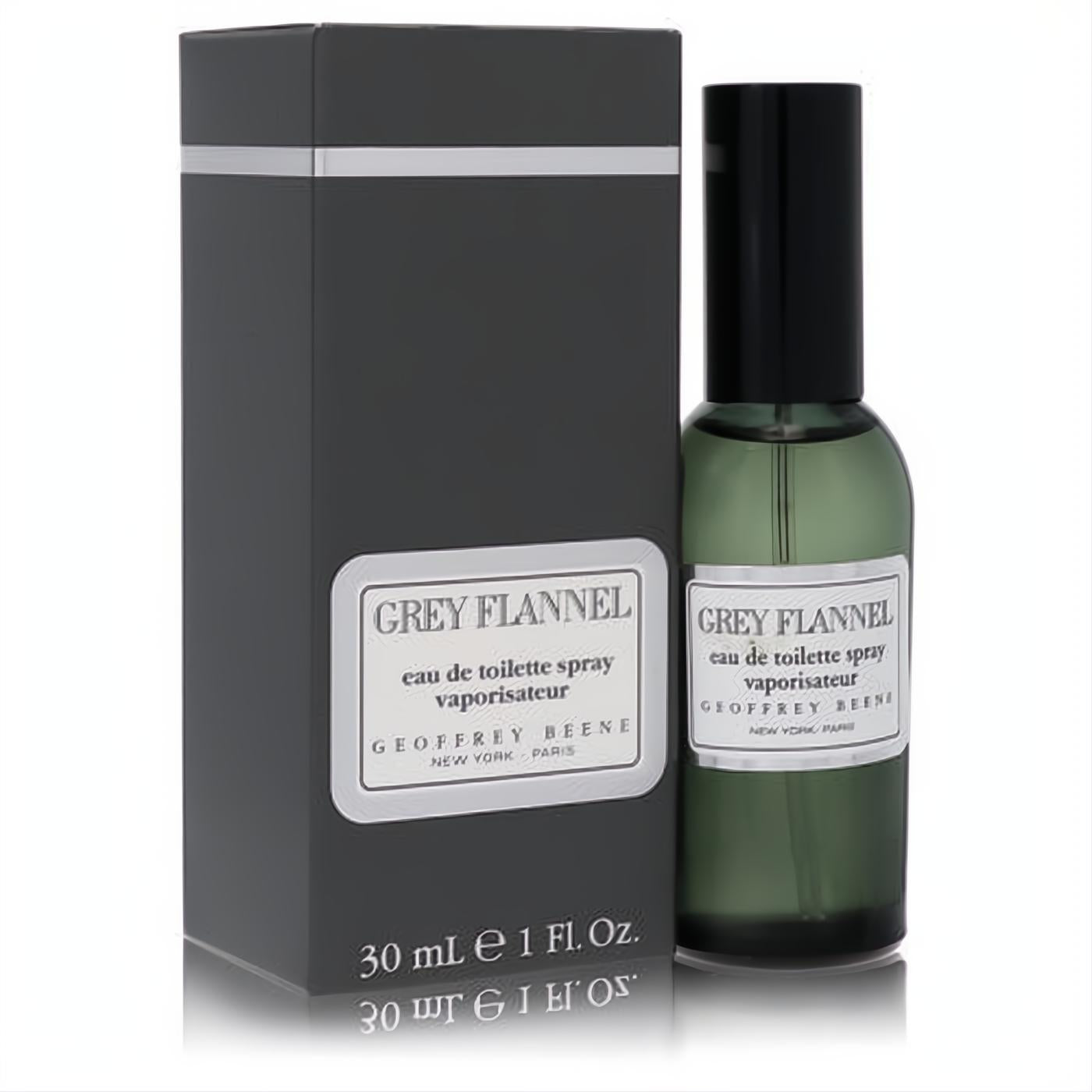 Grey Flannel 1 oz Eau De Toilette spray. Sophisticated dark grey box and sleek dark green glass bottle with black cap.