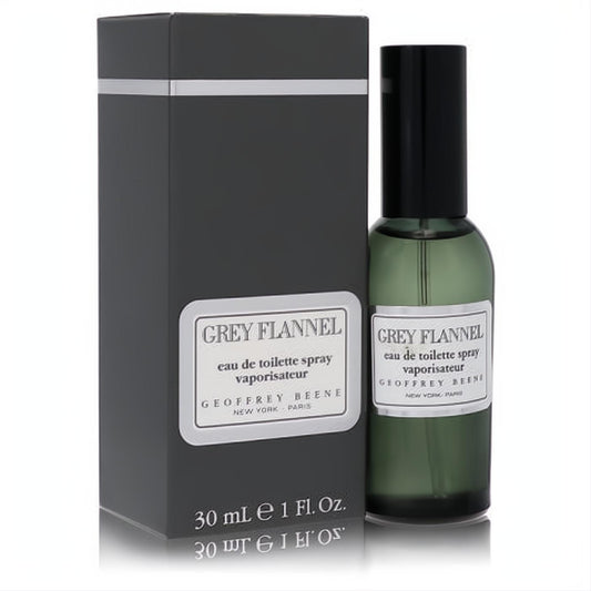 Grey Flannel 1 oz Eau De Toilette spray. Sophisticated dark grey box and sleek dark green glass bottle with black cap.