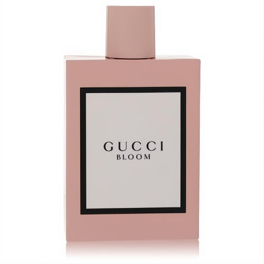 Chic Gucci Bloom women's Eau De Parfum tester. Elegant pale pink rectangular bottle with iconic white label.